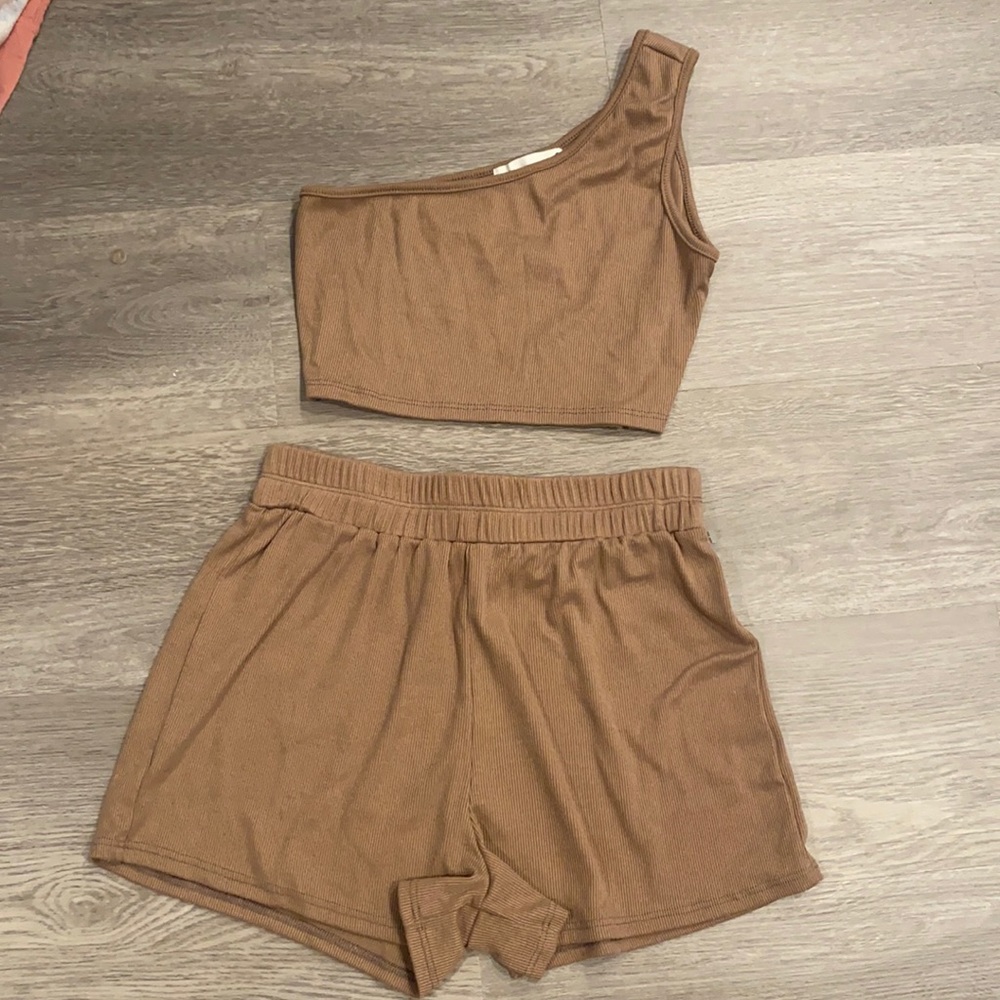 1 shoulder top and matching shorts set
